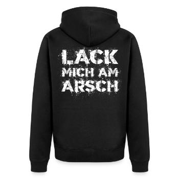 Lack mich am Arsch coole Sprüche für Kfz Lackierer - Unisex Premium Bio Zip Hoodie - Schwarz - Hinten - Nico (187cm)