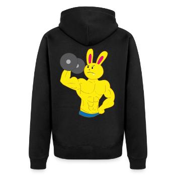 Ein Zahn Hase Bodybuilder Bizeps Training Hantel - Unisex Premium Bio Zip Hoodie - Schwarz - Hinten - Nico (187cm)