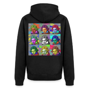 Pop-Art Ludwig van Beethoven Klassik Geschenkidee - Unisex Premium Bio Zip Hoodie - Schwarz - Hinten - Nico (187cm)