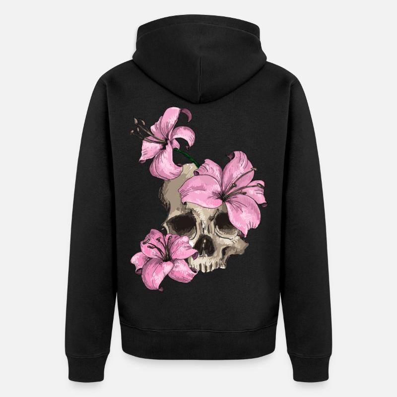 Crâne avec des lys - Veste à capuche bio Premium Unisexe - undefined