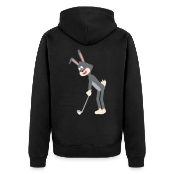 Cartoon Hase Schläg den Golfball - Unisex Premium Bio Zip Hoodie - Schwarz - Hinten - Nico (187cm)