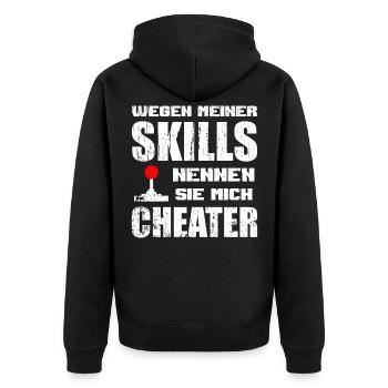 Wegen meiner Skills nennen sie mich Cheater Gaming - Unisex Premium Bio Zip Hoodie - Schwarz - Hinten - Nico (187cm)