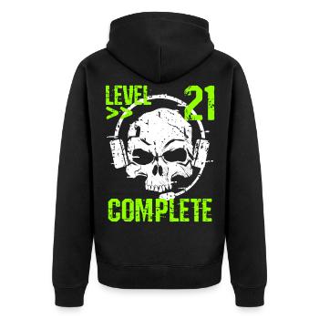 Level 21 Complete 21. Geburtstag 21 Jahre Gamer - Unisex Premium Bio Zip Hoodie - Schwarz - Hinten - Nico (187cm)