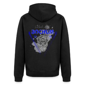 Bochum Glück Auf Totenkopf Ruhrpott Geschenk - Unisex Premium Bio Zip Hoodie - Schwarz - Hinten - Nico (187cm)