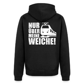 Nur über meine Weiche | Eisenbahn & Modellbahn - Unisex Premium Bio Zip Hoodie - Schwarz - Hinten - Nico (187cm)