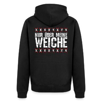Nur über meine Weiche Modelleisenbahn Geschenk - Unisex Premium Bio Zip Hoodie - Schwarz - Hinten - Nico (187cm)