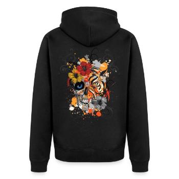 Abstract Tattoo Tribal Tiger Skull Face - Unisex Premium Bio Zip Hoodie - Schwarz - Hinten - Nico (187cm)