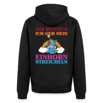 Einhorn streicheln | Fantasy Magic Fabelwesen - Unisex Premium Bio Zip Hoodie - Schwarz - Hinten - Nico (187cm)