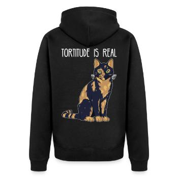 Tortitude ist echt Schildpatt Shell Tortie Cat Druck - Unisex Premium Bio Zip Hoodie - Schwarz - Hinten - Nico (187cm)