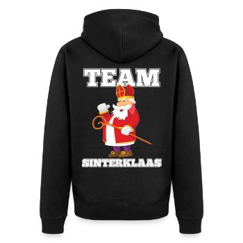 Grafik des niederländischen Weihnachtsteams Sinterklaas - Unisex Premium Bio Zip Hoodie - Schwarz - Hinten - Nico (187cm)