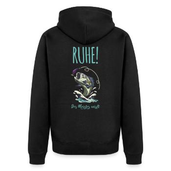 Ruhe! Der Meister wirft. Angeln Fischen Angler - Unisex Premium Bio Zip Hoodie - Schwarz - Hinten - Nico (187cm)