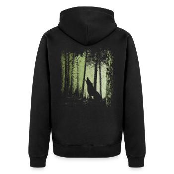 Forest Howling Wolf Silhouette - Unisex Premium Organic Zip Hoodie - black - Back - Nico (187cm)