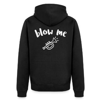 Joueur de trompette drôle graphique Blow Me - Veste à capuche bio Premium Unisexe - noir - Dos - Nico (187cm)
