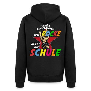 Tschüss Kindergarten ich rocke jetzt die Schule - Unisex Premium Bio Zip Hoodie - Schwarz - Hinten - Nico (187cm)