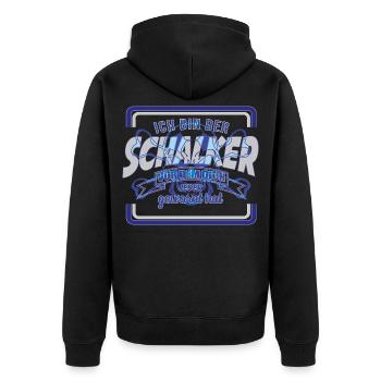 Schalker Warnung | Gelsenkirchen Schalke Geschenk - Unisex Premium Bio Zip Hoodie - Schwarz - Hinten - Nico (187cm)