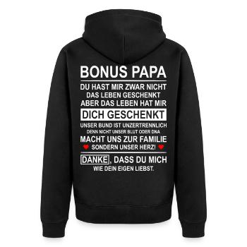 Bonus Papa Ersatzvater Geschenk Stiefvater - Unisex Premium Bio Zip Hoodie - Schwarz - Hinten - Nico (187cm)