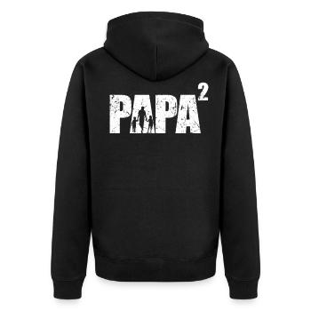Papa hoch 2 Schwanger Geschenk Papa Zwillinge - Unisex Premium Bio Zip Hoodie - Schwarz - Hinten - Nico (187cm)