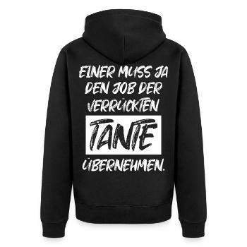 Verrückte Tante Patin Nichte Neffe Geschenk Taufe - Unisex Premium Bio Zip Hoodie - Schwarz - Hinten - Nico (187cm)