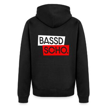 Bassd scho Franken fränkisch fränggisch Geschenk - Unisex Premium Bio Zip Hoodie - Schwarz - Hinten - Nico (187cm)