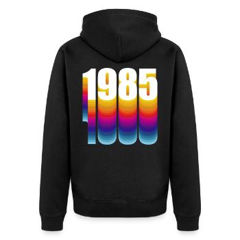 1985 - Unisex Premium Bio Zip Hoodie - Schwarz - Hinten - Nico (187cm)