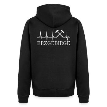 Erzgebirge EKG Schlägel und Eisen Erzgebirgler - Unisex Premium Bio Zip Hoodie - Schwarz - Hinten - Nico (187cm)