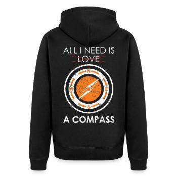 Alles was ich brauche ist ein Kompass Orientierungslauf Design - Unisex Premium Bio Zip Hoodie - Schwarz - Hinten - Nico (187cm)