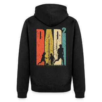 Dad hoch 2 Vater zweifacher Papa Fußballverückt - Unisex Premium Bio Zip Hoodie - Schwarz - Hinten - Nico (187cm)