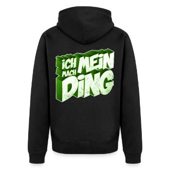 Ich mach mein Ding | Motivation Geschenkidee - Unisex Premium Bio Zip Hoodie - Schwarz - Hinten - Nico (187cm)