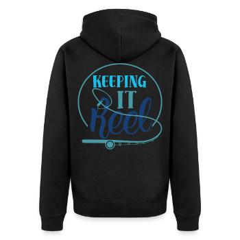 Keeping It Reel Funny Fishing Slogan - Unisex Premium Organic Zip Hoodie - black - Back - Nico (187cm)