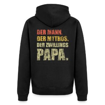 Der Mann der Mythos der Zwillingspapa Geschenk - Unisex Premium Bio Zip Hoodie - Schwarz - Hinten - Nico (187cm)