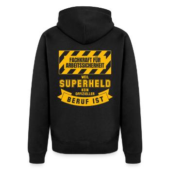 Superheld Fachkraft Arbeitssicherheit Superheld - Unisex Premium Bio Zip Hoodie - Schwarz - Hinten - Nico (187cm)