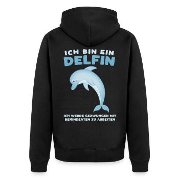 Ich bin ein Delfin - Sarkastisches Büro-Design - Unisex Premium Bio Zip Hoodie - Schwarz - Hinten - Nico (187cm)