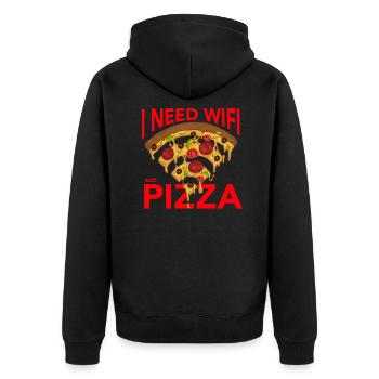 Internet Süchtige Brauchen Wifi und Pizza - Unisex Premium Bio Zip Hoodie - Schwarz - Hinten - Nico (187cm)