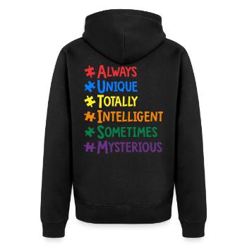 AUTISM Awareness Colorful Words Typography - Unisex Premium Organic Zip Hoodie - black - Back - Nico (187cm)