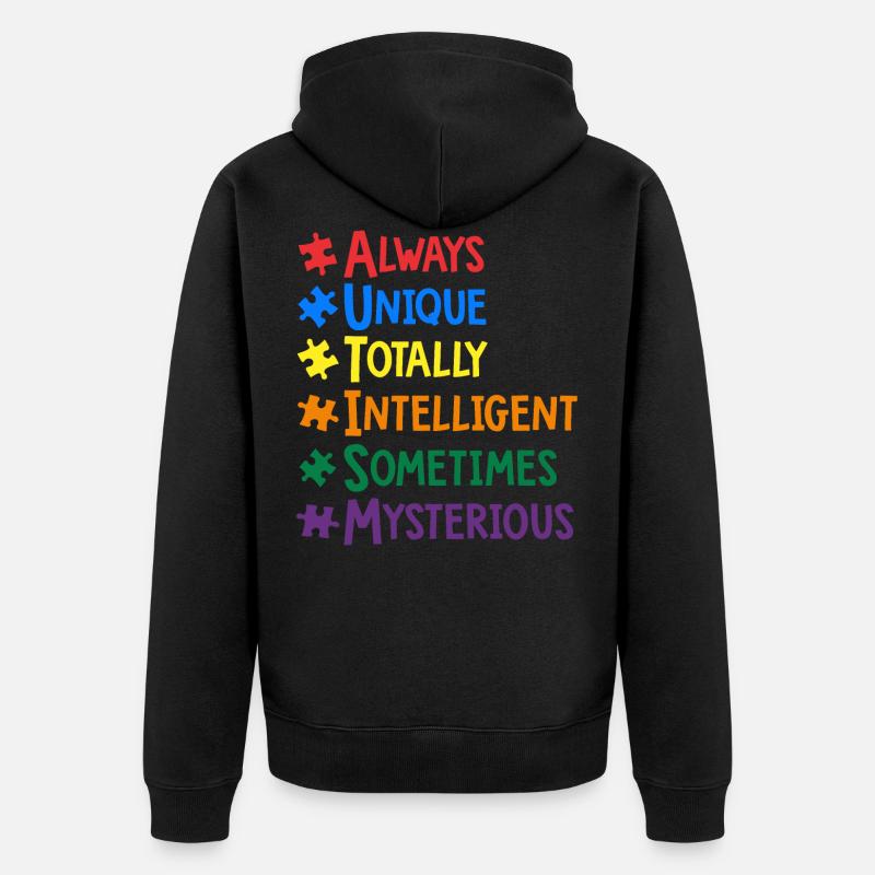 Typographie de mots colorés de sensibilisation à l'autisme - Veste à capuche bio Premium Unisexe - noir