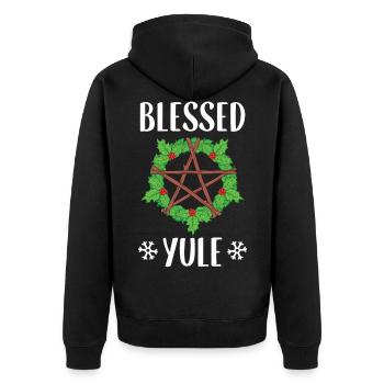 Gesegnete Yule Pagan Wintersonnenwende Design - Unisex Premium Bio Zip Hoodie - Schwarz - Hinten - Nico (187cm)