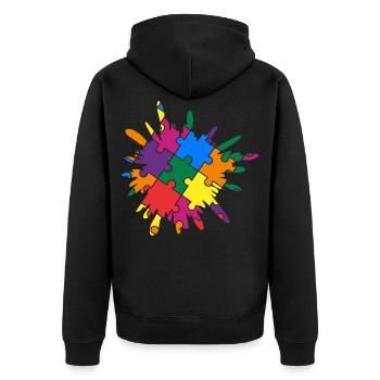 Puzzle de sensibilisation à l'autisme Splash coloré - Veste à capuche bio Premium Unisexe - noir - Dos - Nico (187cm)