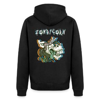 Lustiger Zombicorn - Zombie Einhorn halloween - Unisex Premium Bio Zip Hoodie - Schwarz - Hinten - Nico (187cm)