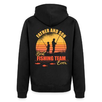 Dad and Son Best Fishing Team Angler Gift - Unisex Premium Organic Zip Hoodie - black - Back - Nico (187cm)
