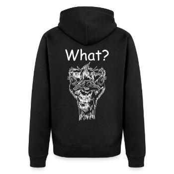What? Lustiger Strauß - Unisex Premium Bio Zip Hoodie - Schwarz - Hinten - Nico (187cm)