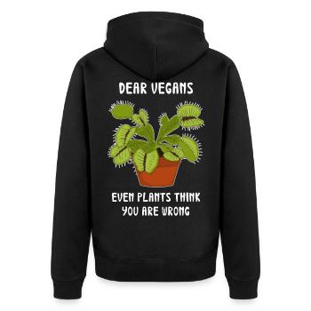 Liebe Veganer Pflanzen denken, Sie sind falsch lustig - Unisex Premium Bio Zip Hoodie - Schwarz - Hinten - Nico (187cm)