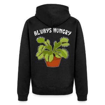 Immer hungrig Lustiger Venusfliegenfallen-Druck - Unisex Premium Bio Zip Hoodie - Schwarz - Hinten - Nico (187cm)