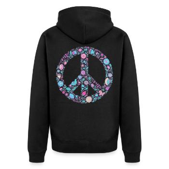Flower Peace | Signe de paix Idée cadeau - Veste à capuche bio Premium Unisexe - noir - Dos - Nico (187cm)