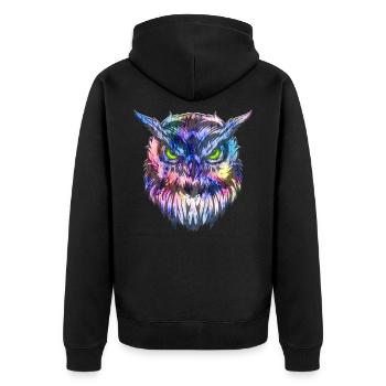 Eule I Kauz I Uhu I Tattoo Vogel Geschenk - Unisex Premium Bio Zip Hoodie - Schwarz - Hinten - Nico (187cm)