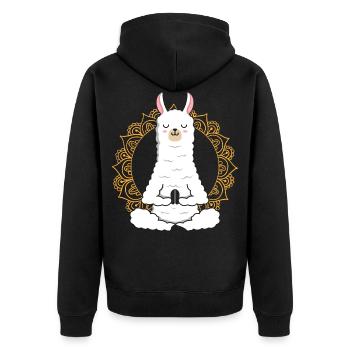Yoga Llama Alpaka Namaste entspannendes Tier - Unisex Premium Bio Zip Hoodie - Schwarz - Hinten - Nico (187cm)