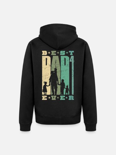 Dad hoch 4 Vater 4 Kinder vierfacher Papa Geschenk - Premium økologisk unisex-hættejakke - sort