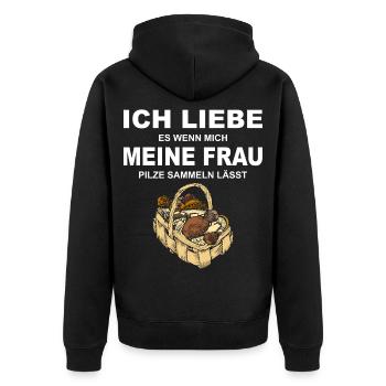 lustiger Spruch für Pilzsammler Wald Pilze sammeln - Unisex Premium Bio Zip Hoodie - Schwarz - Hinten - Nico (187cm)