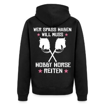 Hobby horsing reiten Hobby horse Steckenpferd - Unisex Premium Bio Zip Hoodie - Schwarz - Hinten - Nico (187cm)