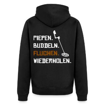 Sondler mit Metalldetektor Sondengänger Geschenk - Unisex Premium Bio Zip Hoodie - Schwarz - Hinten - Nico (187cm)