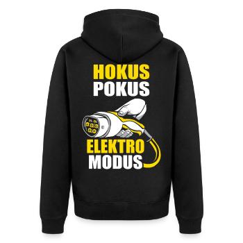 E-Auto Elektromobilität Elektroauto Geschenk - Unisex Premium Bio Zip Hoodie - Schwarz - Hinten - Nico (187cm)